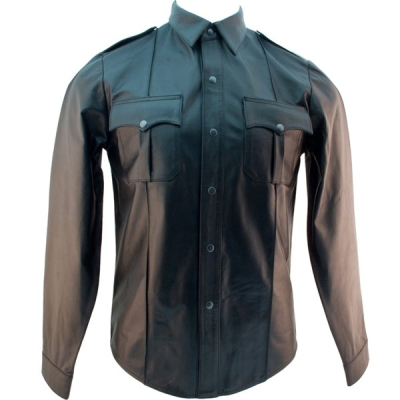 Mister B Leather Police Shirt Long Sleeves - kožená policejní košile s dlouhými rukávy