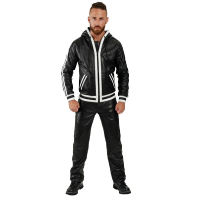 Mister B Leather Hoodie White Stripes