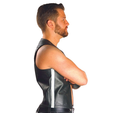 Mister B Leather Muscle Vest White Stripe