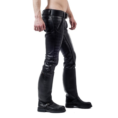 Mister B Leather Indicator Jeans Black Stitching-Piping