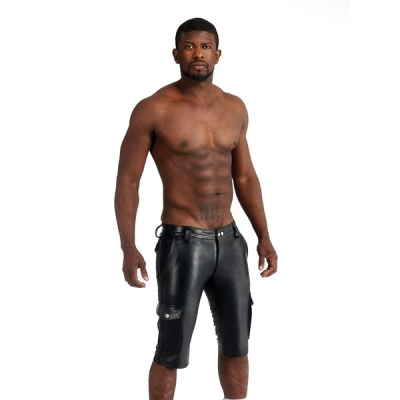Mister B Leather Cargo Shorts Black