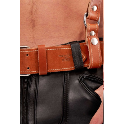 Mister B Leather Belt Stitched Brown  5 cm