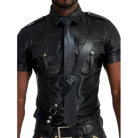 Mister B Leather Tie Stitched Black 