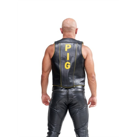 Mister B Leather Muscle Vest Pig Black Yellow