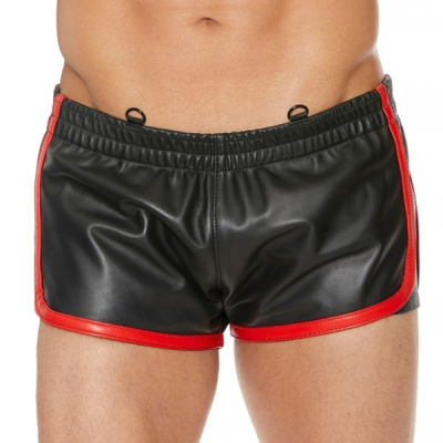 Shots OUCH Versatile Leather Shorts - černé kožené šortky s červeným lemem