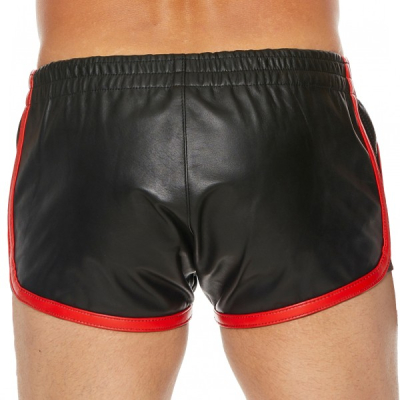 Shots OUCH Versatile Leather Shorts - černé kožené šortky s červeným lemem