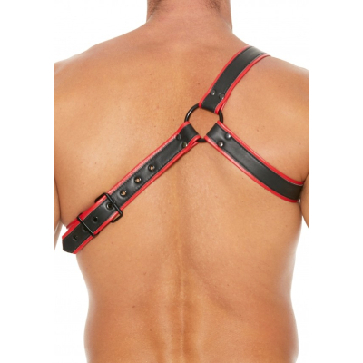 Shots OUCH Gladiator Leather Harness - černo červený kožený harness