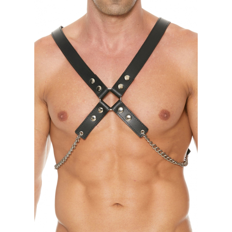 Shots OUCH Men's Leather And Chain Harness