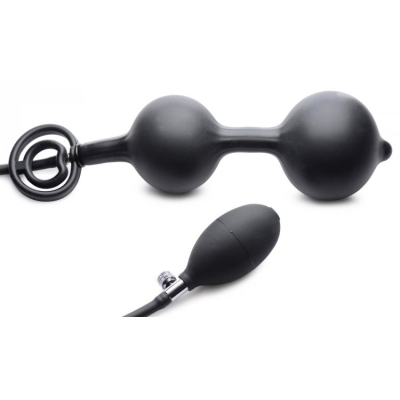 Master Series Devils Rattle Inflatable Silicone Anal Plug With Cock and Ball Ring - nafukovací plug s kroužky na penis a šourek