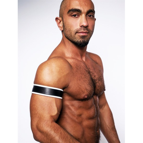 Mister B Leather Biceps Band Black White - kožený pásek přes biceps