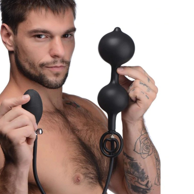 Master Series Devils Rattle Inflatable Silicone Anal Plug With Cock and Ball Ring