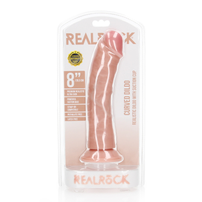 Shots RealRock Curved 8" Realistic Dildo With Suction Cup Flesh - realistické dildo 23 x 4,6 cm