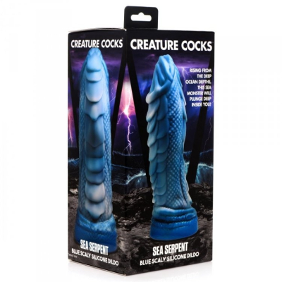 Creature Cocks Sea Serpent Blue Scaly Silicone Dildo - silikonové dildo 21 x 6 cm
