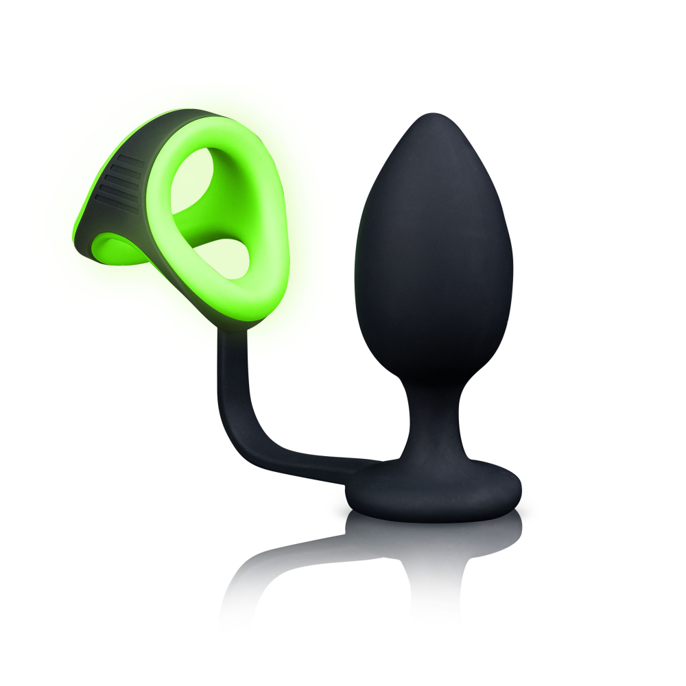 Ouch! Glow in the Dark Butt Plug With Cock Ring & Ball Strap