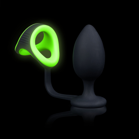 Ouch! Glow in the Dark Butt Plug With Cock Ring & Ball Strap
