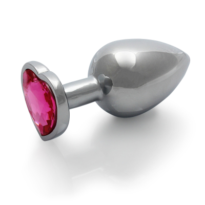 Shots OUCH! Heart Gem Butt Plug Large Silver and Rubellite Pink - kovový anální kolík