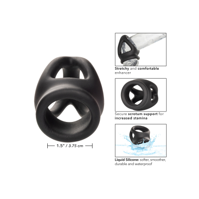 CalExotics Alpha™ Liquid Silicone Dual Cage & Ring - silikonový erekční kroužek s natahovákem koulí