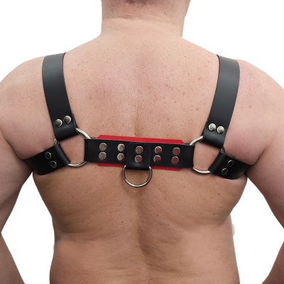Titan Leather Chest Harness Black Red Large