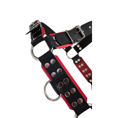 Titan Leather Chest Harness Black Red Large