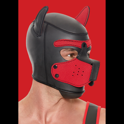 ShotsToys Ouch! Neoprene Puppy Hood Black and Red - neoprenová psí maska