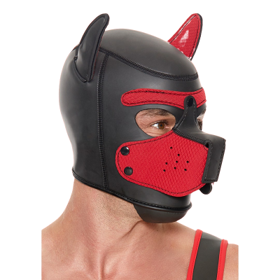 ShotsToys Ouch! Neoprene Puppy Hood Black and Red - neoprenová psí maska