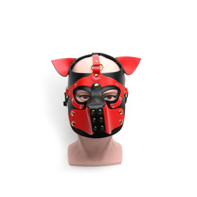 665 Bondage Pup Hood Black/Red - černo červená psí maska z eko kůže